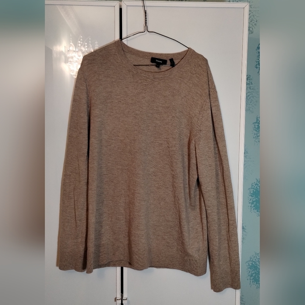 Theory Khaki 79%Merino Wool 21%Nylon Sweater Sz L